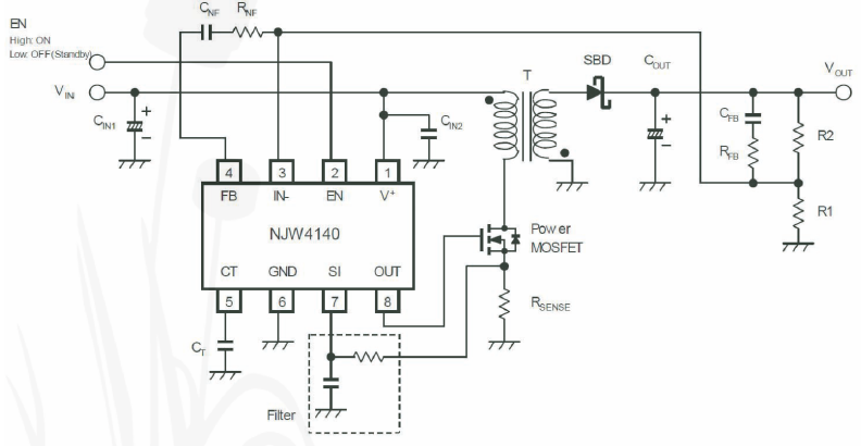 9| NJW4140 in non-isolated fly-back converter circuit